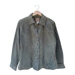 A.M. I. Vintage Women's Green Leather Shacket Button Down Shirt Sz Large